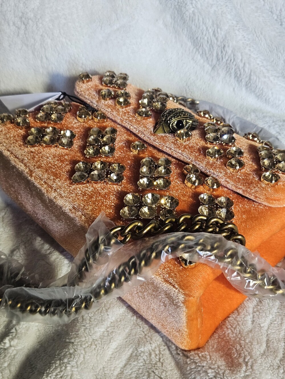 Kurt Geiger Orange Velvet Mini Bag with Crystal Embellishments - Picture 4 of 12